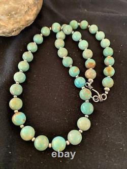 Blue Green Royston Turquoise Navajo Pearls Sterling Silver Necklace 1379