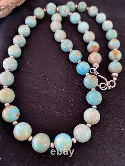 Blue Green Royston Turquoise Navajo Pearls Sterling Silver Necklace 1379