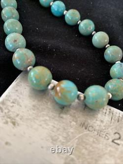 Blue Green Royston Turquoise Navajo Pearls Sterling Silver Necklace 1379