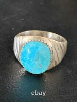 Blue Kingman Turquoise Southwestern Navajo Sterling Silver Ring Size 11 14146