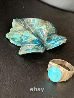 Blue Kingman Turquoise Southwestern Navajo Sterling Silver Ring Size 11 14146