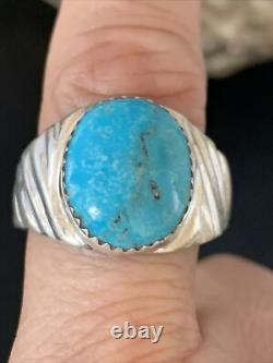 Blue Kingman Turquoise Southwestern Navajo Sterling Silver Ring Size 11 14146