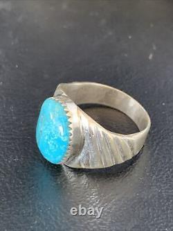 Blue Kingman Turquoise Southwestern Navajo Sterling Silver Ring Size 11 14146