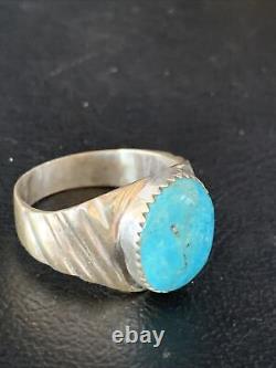 Blue Kingman Turquoise Southwestern Navajo Sterling Silver Ring Size 11 14146