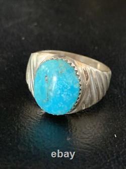 Blue Kingman Turquoise Southwestern Navajo Sterling Silver Ring Size 11 14146