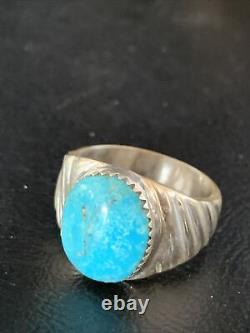 Blue Kingman Turquoise Southwestern Navajo Sterling Silver Ring Size 11 14146