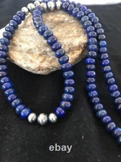 Blue Lapis Sterling Silver Pueblo Navajo Mens Necklace 22 8371
