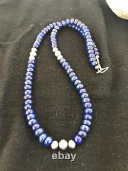 Blue Lapis Sterling Silver Pueblo Navajo Mens Necklace 22 8371