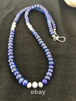 Blue Lapis Sterling Silver Pueblo Navajo Mens Necklace 22 8371