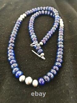 Blue Lapis Sterling Silver Pueblo Navajo Mens Necklace 22 8371