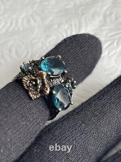 Blue Topaz Black Rhodium Over. 925 Sterling Silver Hand Made Cocktail Ring 6.75