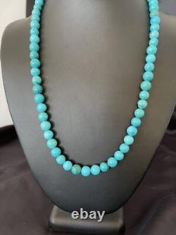 Blue Turquoise 8 mm Navajo Sterling Silver Necklace 18 10680