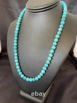 Blue Turquoise 8 mm Navajo Sterling Silver Necklace 18 10680