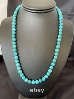 Blue Turquoise 8 mm Navajo Sterling Silver Necklace 18 10680