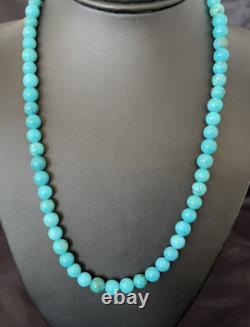 Blue Turquoise 8 mm Navajo Sterling Silver Necklace 18 10680