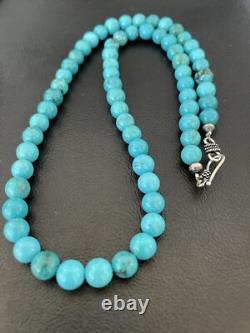 Blue Turquoise 8 mm Navajo Sterling Silver Necklace 18 10680