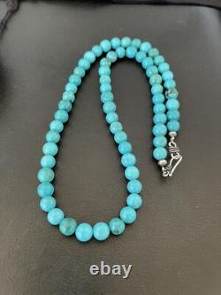 Blue Turquoise 8 mm Navajo Sterling Silver Necklace 18 10680