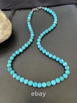 Blue Turquoise 8 mm Navajo Sterling Silver Necklace 18 10680