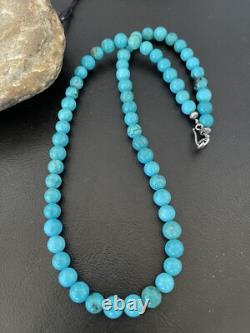 Blue Turquoise 8 mm Navajo Sterling Silver Necklace 18 10680