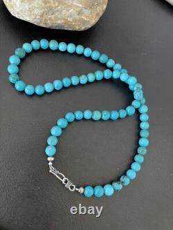 Blue Turquoise 8 mm Navajo Sterling Silver Necklace 18 10680
