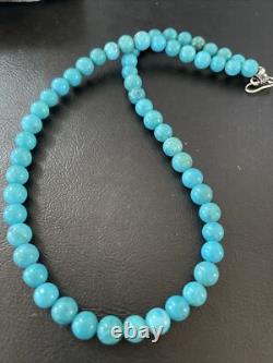 Blue Turquoise 8 mm Navajo Sterling Silver Necklace 18 10680