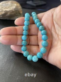 Blue Turquoise 8 mm Navajo Sterling Silver Necklace 18 10680