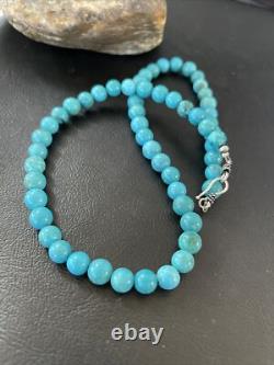 Blue Turquoise 8 mm Navajo Sterling Silver Necklace 18 10680