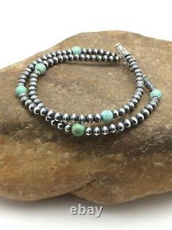 Blue Turquoise Bracelet Navajo Sterling Silver Beads 378