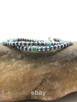 Blue Turquoise Bracelet Navajo Sterling Silver Beads 378