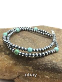 Blue Turquoise Bracelet Navajo Sterling Silver Beads 378