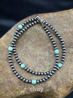 Blue Turquoise Bracelet Navajo Sterling Silver Beads 378