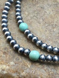 Blue Turquoise Bracelet Navajo Sterling Silver Beads 378