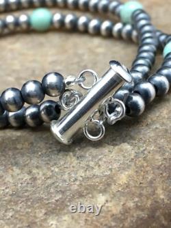 Blue Turquoise Bracelet Navajo Sterling Silver Beads 378