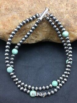 Blue Turquoise Bracelet Navajo Sterling Silver Beads 378
