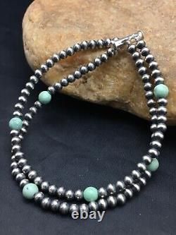 Blue Turquoise Bracelet Navajo Sterling Silver Beads 378