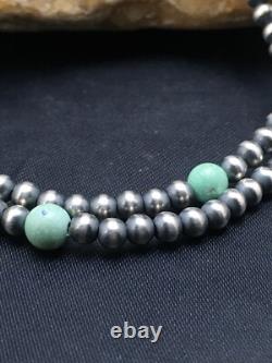 Blue Turquoise Bracelet Navajo Sterling Silver Beads 378