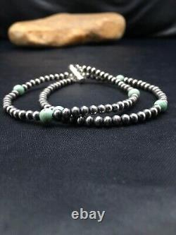 Blue Turquoise Bracelet Navajo Sterling Silver Beads 378