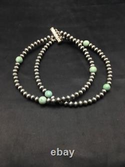 Blue Turquoise Bracelet Navajo Sterling Silver Beads 378