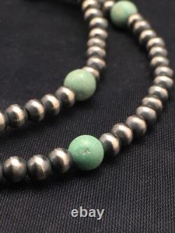 Blue Turquoise Bracelet Navajo Sterling Silver Beads 378