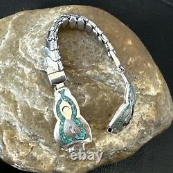 Blue Turquoise Chip Inlay Navajo Sterling Silver Old Pawn Watch Tips 18170