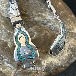 Blue Turquoise Chip Inlay Navajo Sterling Silver Old Pawn Watch Tips 18170