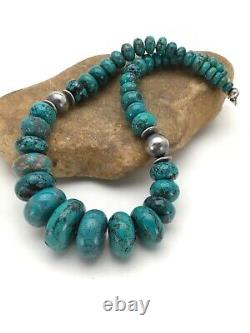 Blue Turquoise Chunky Navajo Sterling Silver Necklace 20 2694
