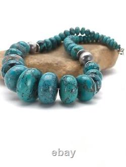Blue Turquoise Chunky Navajo Sterling Silver Necklace 20 2694