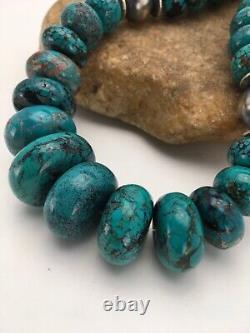 Blue Turquoise Chunky Navajo Sterling Silver Necklace 20 2694