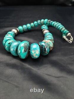 Blue Turquoise Chunky Navajo Sterling Silver Necklace 20 2694