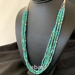 Blue Turquoise Heishi Bead Navajo Sterling Silver Necklace 22 10921