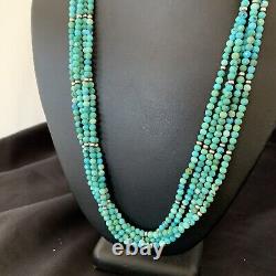 Blue Turquoise Heishi Bead Navajo Sterling Silver Necklace 22 10921