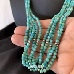 Blue Turquoise Heishi Bead Navajo Sterling Silver Necklace 22 10921