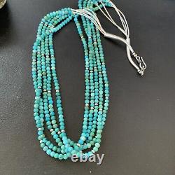 Blue Turquoise Heishi Bead Navajo Sterling Silver Necklace 22 10921