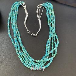 Blue Turquoise Heishi Bead Navajo Sterling Silver Necklace 22 10921